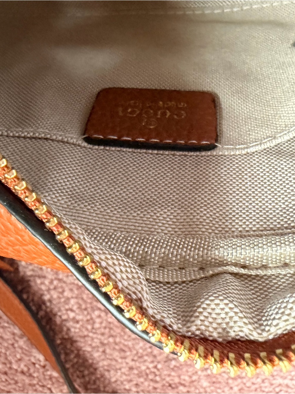 Gucci Tan Pebbled Leather Crossbody with Embossed GG - Picture 5 of 5